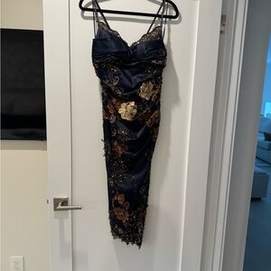 Elegant Navy Floral Embellished Dress